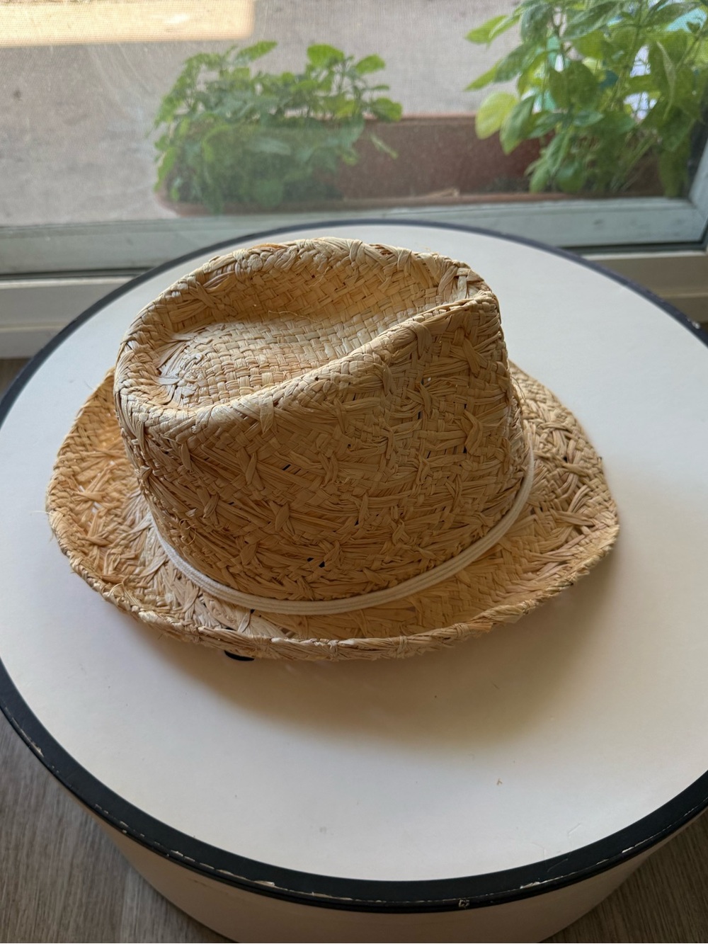 san diego hat company tan woven straw fedora hat with white trim one size NEW